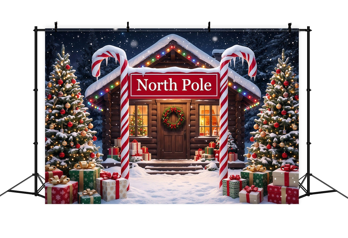 Fond Photo Pôle Nord Chalet Enneigé Bonbons Sucre RR610-56