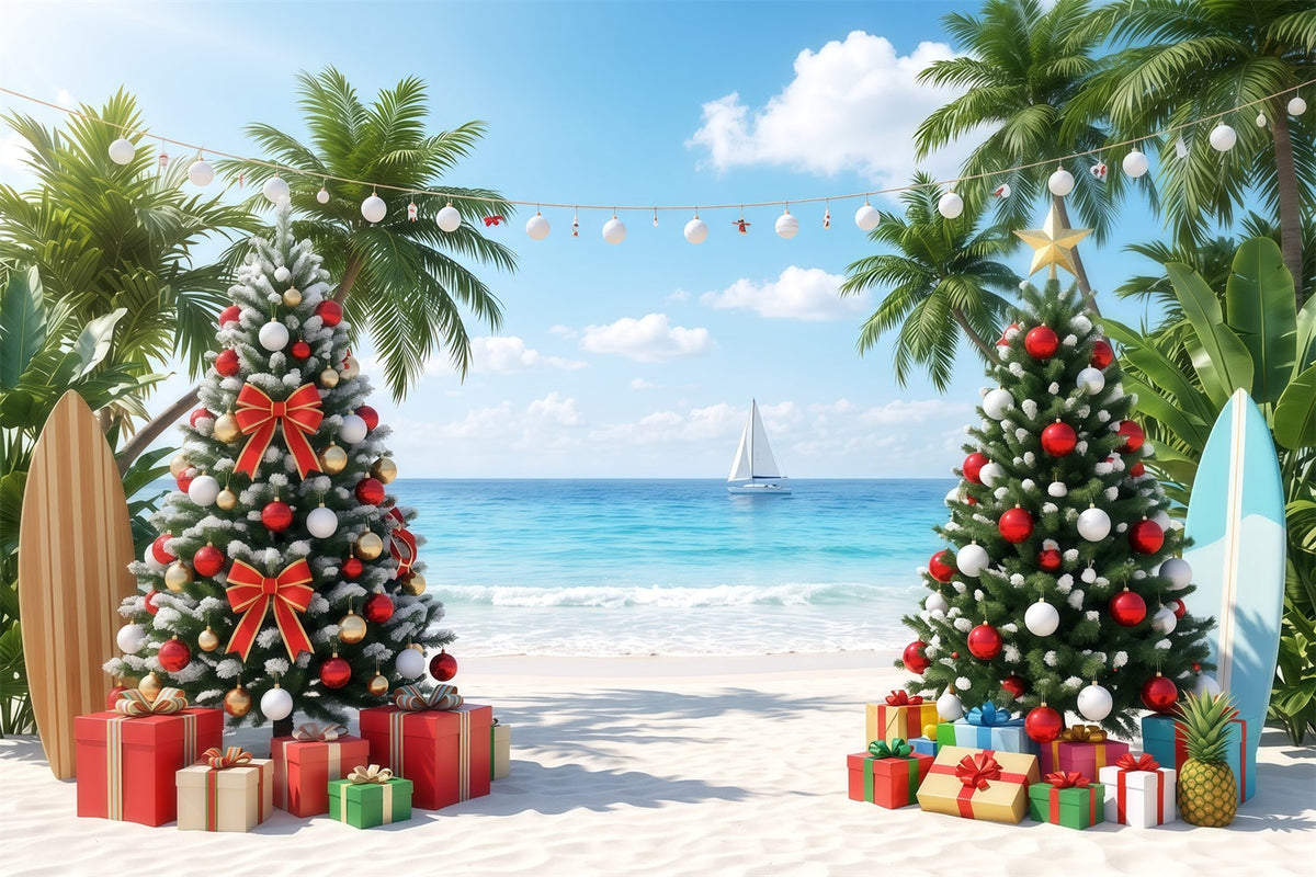 Fond De Noël Tropical Plage Mer Palmiers RR610-57