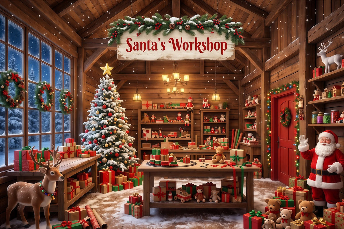 Fond Photo Atelier Père Noël Intérieur Chalet Rustique RR610-59