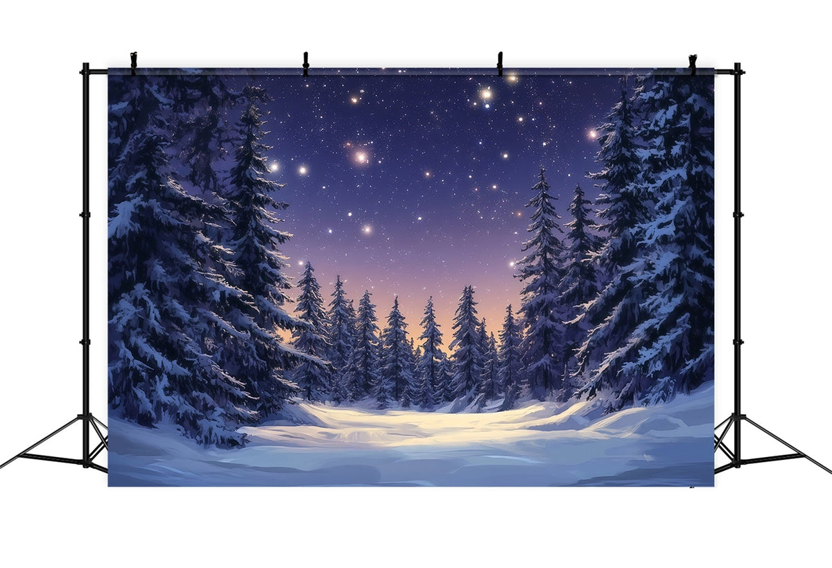 Fond De Sapins De Noël Forêt De Pins Étoilée Enneigée RR610-62