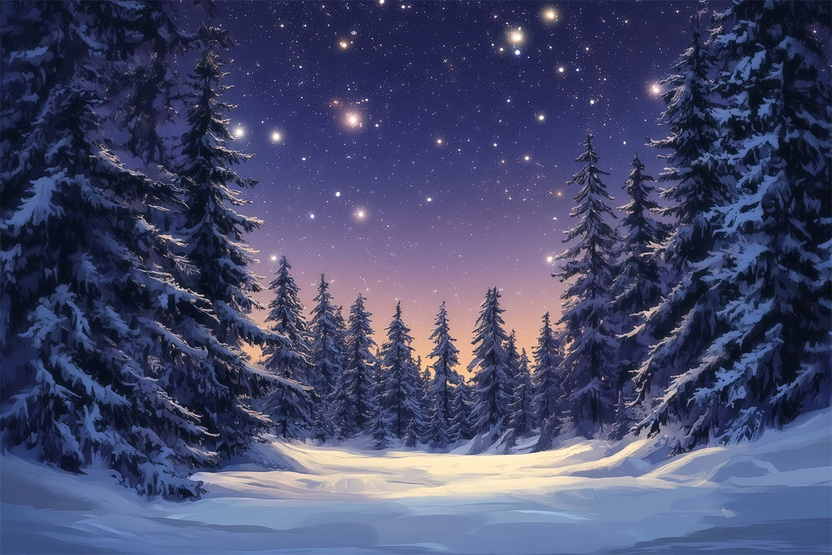 Fond De Sapins De Noël Forêt De Pins Étoilée Enneigée RR610-62