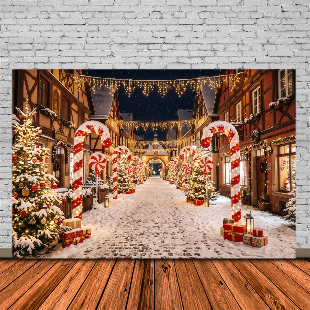 Fond De Village De Noël Rue Bonbons Sucre RR610-64