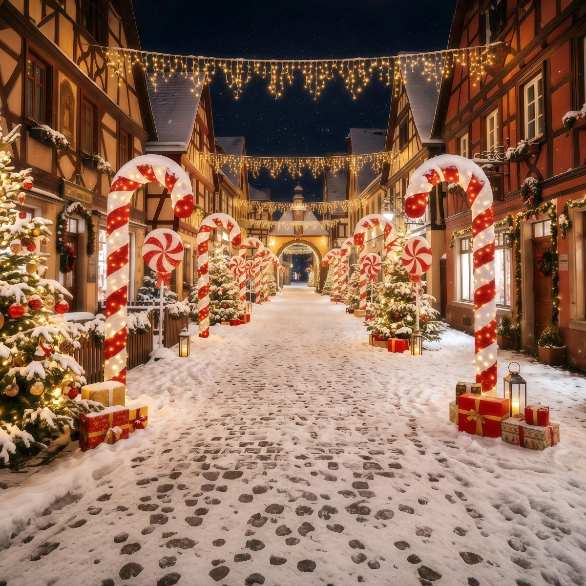 Fond De Village De Noël Rue Bonbons Sucre RR610-64