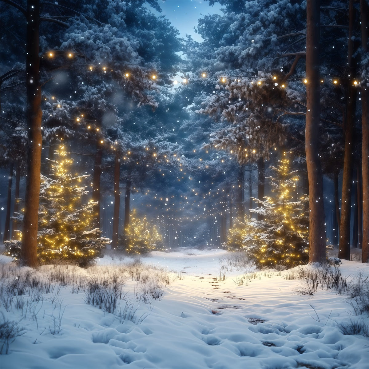 Fond Photo Ferme De Sapins Forêt Enneigée Lumières Dorées RR610-66