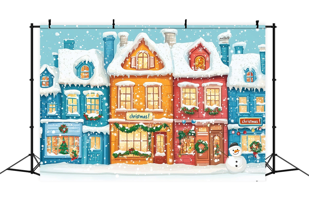 Fond De Ville De Noël Maisons Colorées Village Enneigé RR610-67