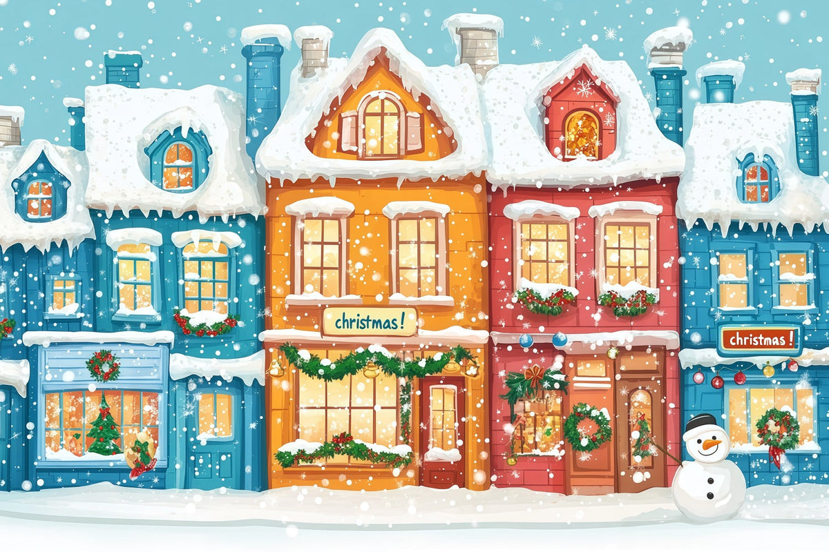 Fond De Ville De Noël Maisons Colorées Village Enneigé RR610-67