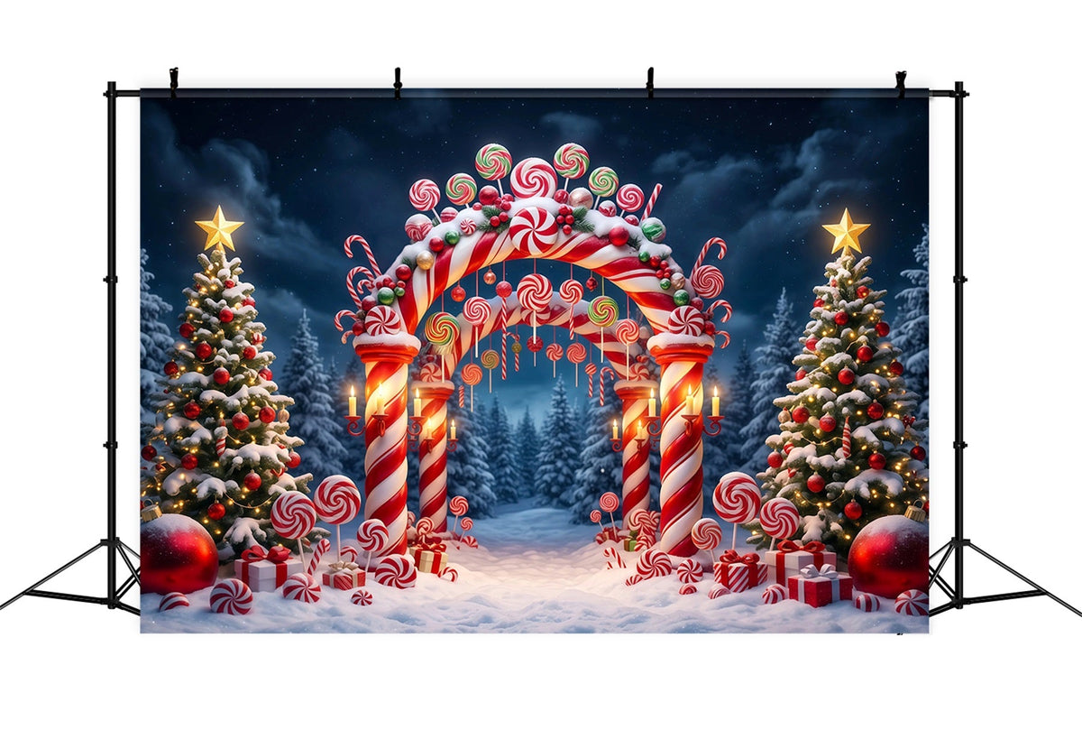 Fond De Noël Arche Bonbons Sucre Forêt Enneigée RR610-68