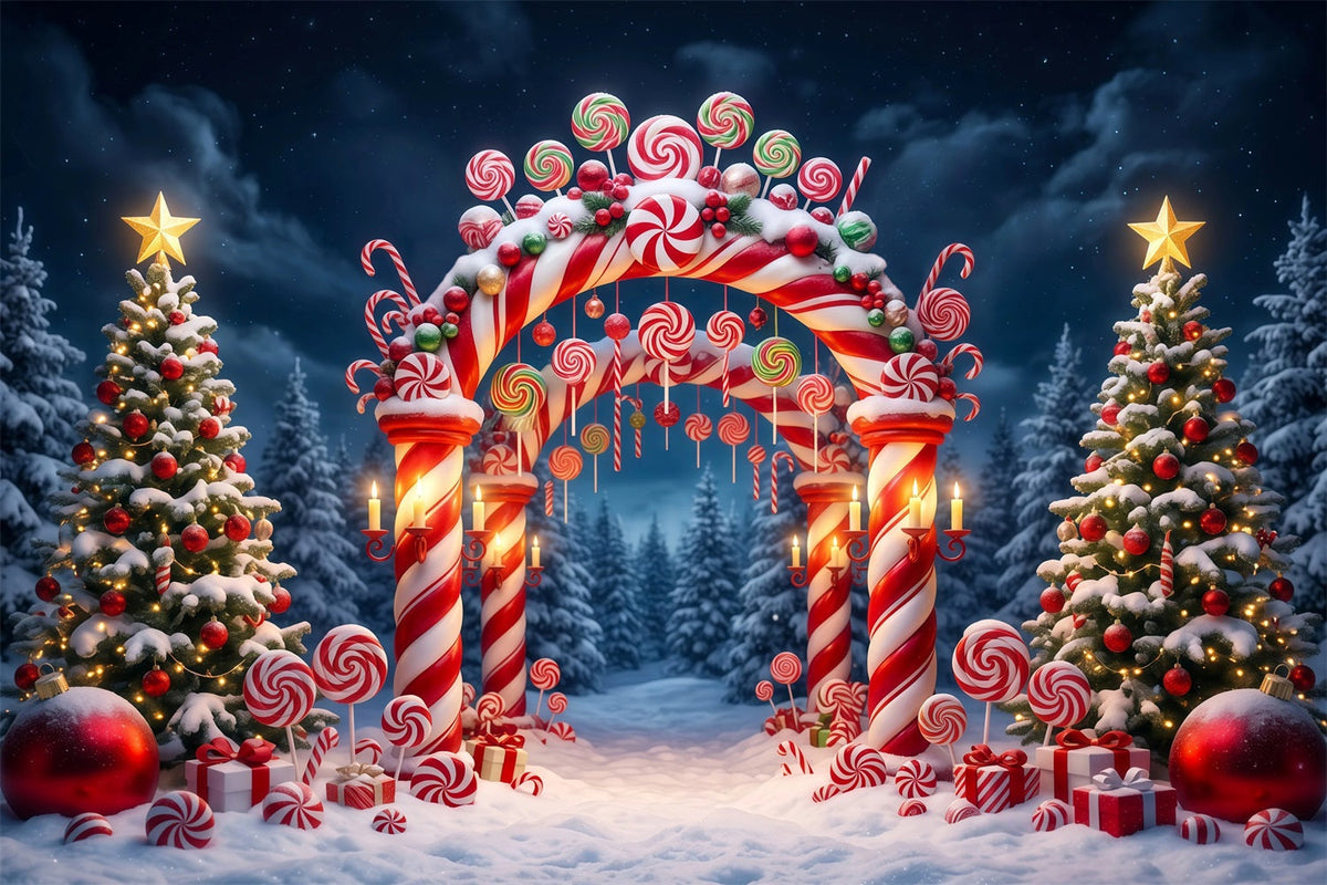 Fond De Noël Arche Bonbons Sucre Forêt Enneigée RR610-68