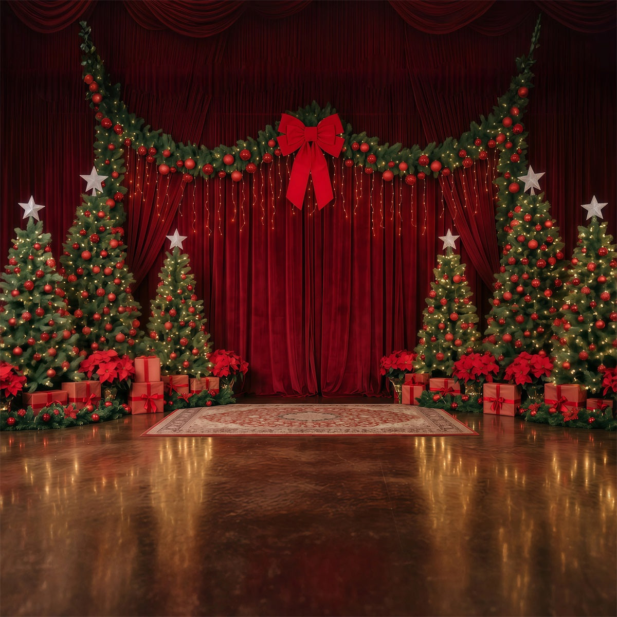 Fond Photo De Noël Scène Velours Rouge Sapin RR610-69