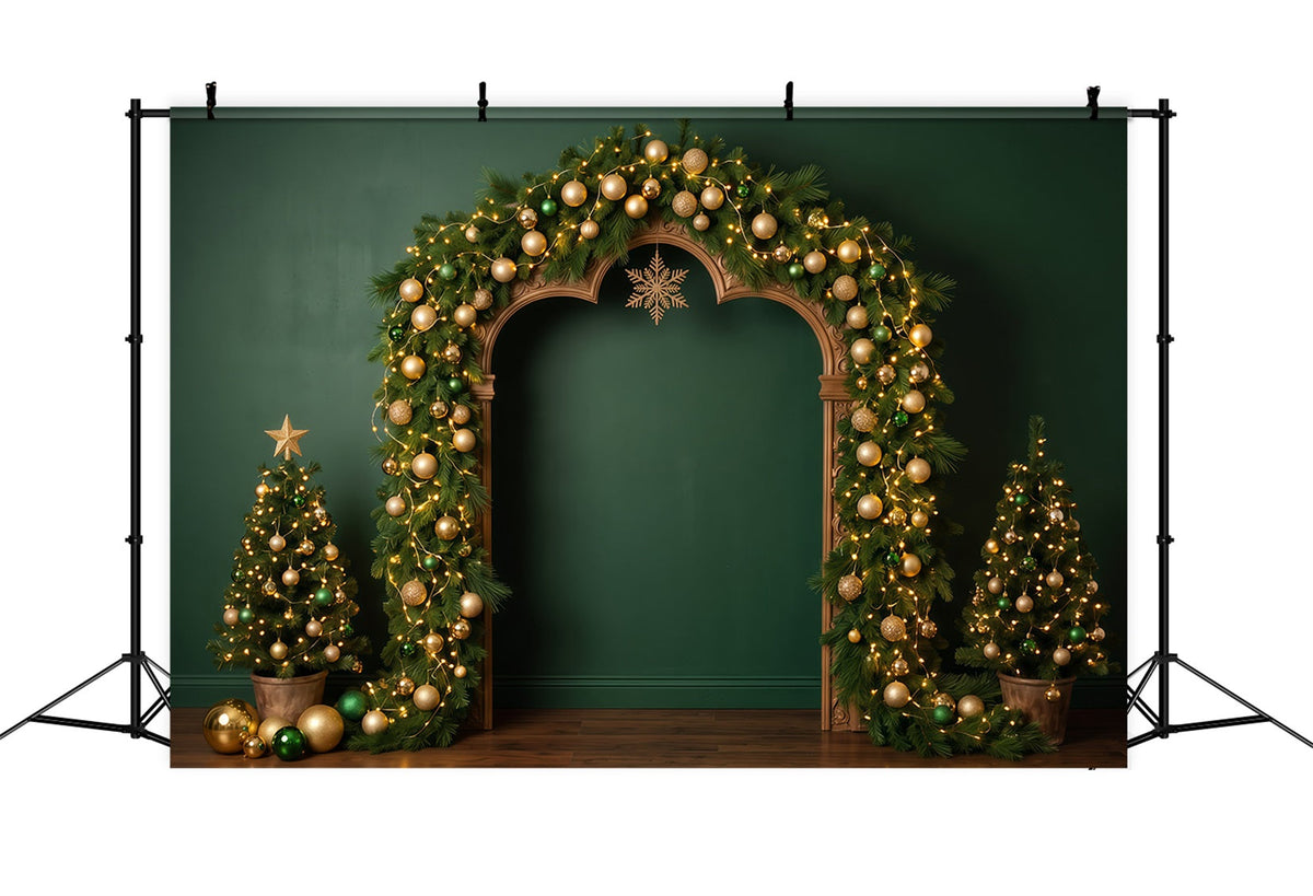 Fond De Noël Arche Ornements Sapins Dorés RR610-7