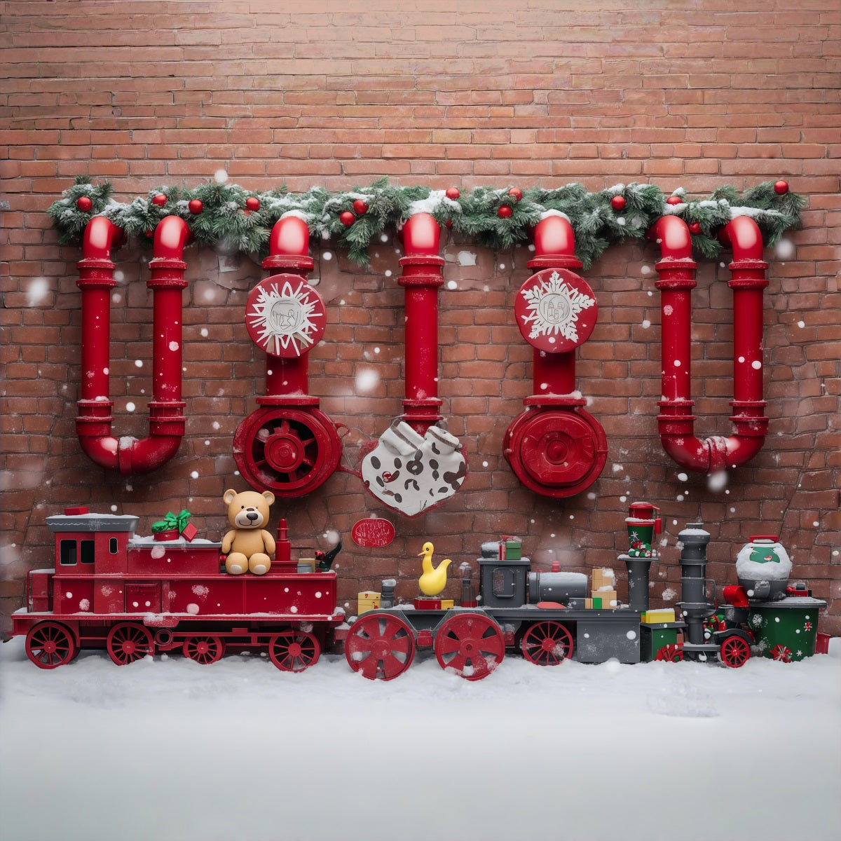 Fond Photo De Noël Présentoir Train Jouet Rouge RR610-72
