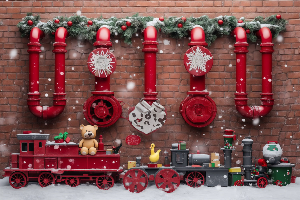 Fond Photo De Noël Présentoir Train Jouet Rouge RR610-72