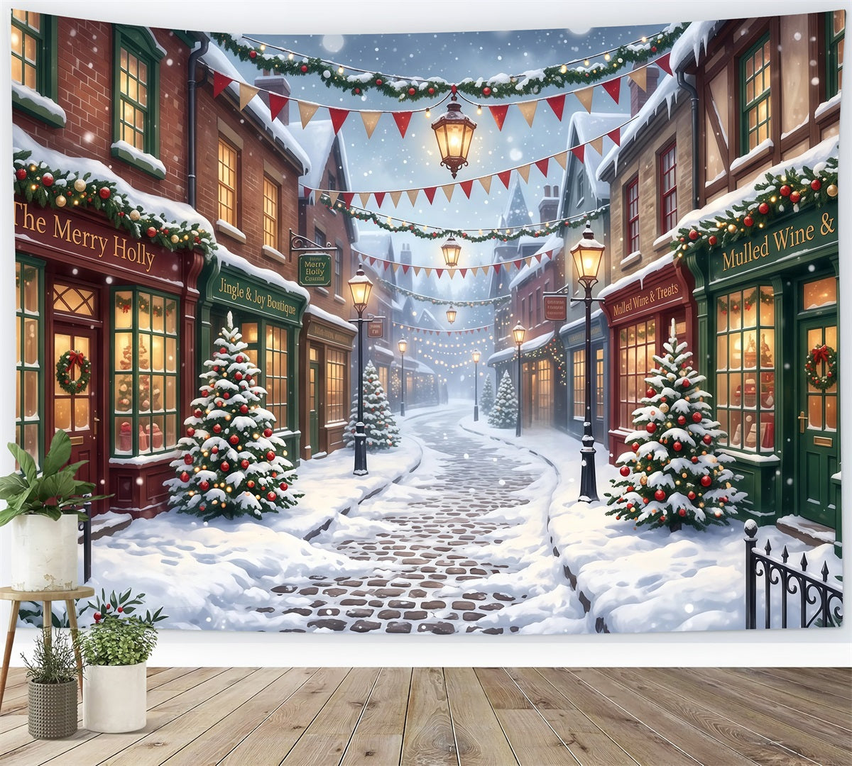 Fond De Village De Noël Rue Commerçante Enneigée RR610-73