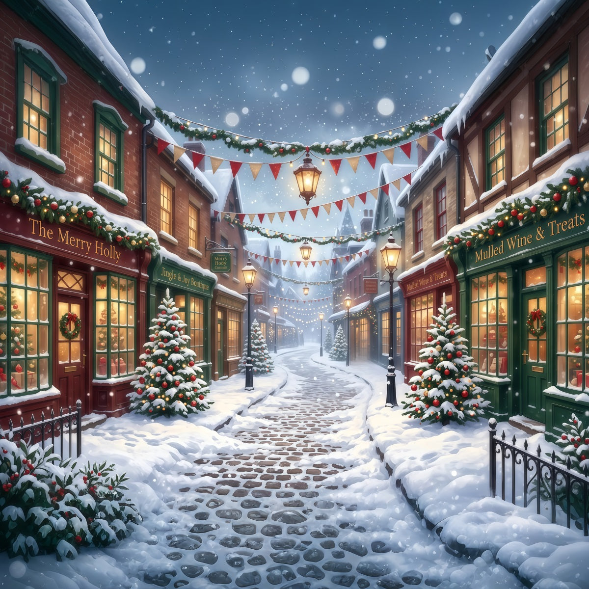 Fond De Village De Noël Rue Commerçante Enneigée RR610-73