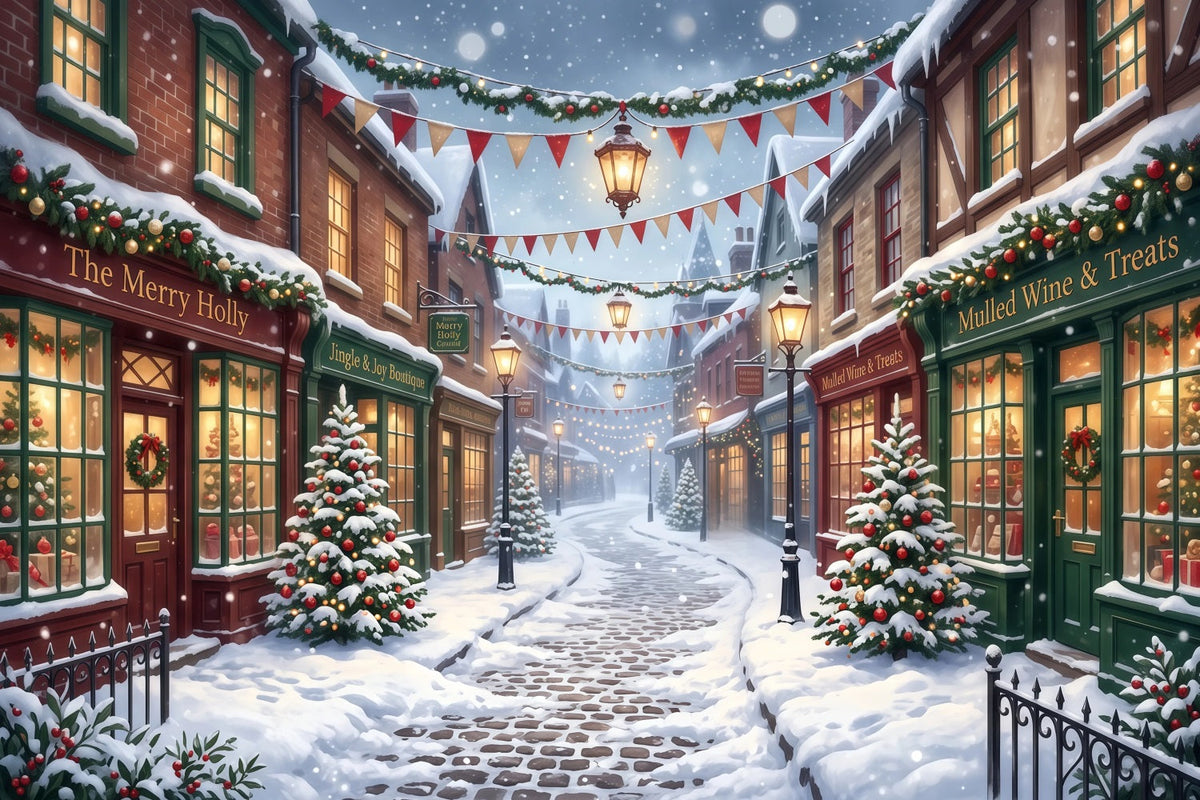 Fond De Village De Noël Rue Commerçante Enneigée RR610-73