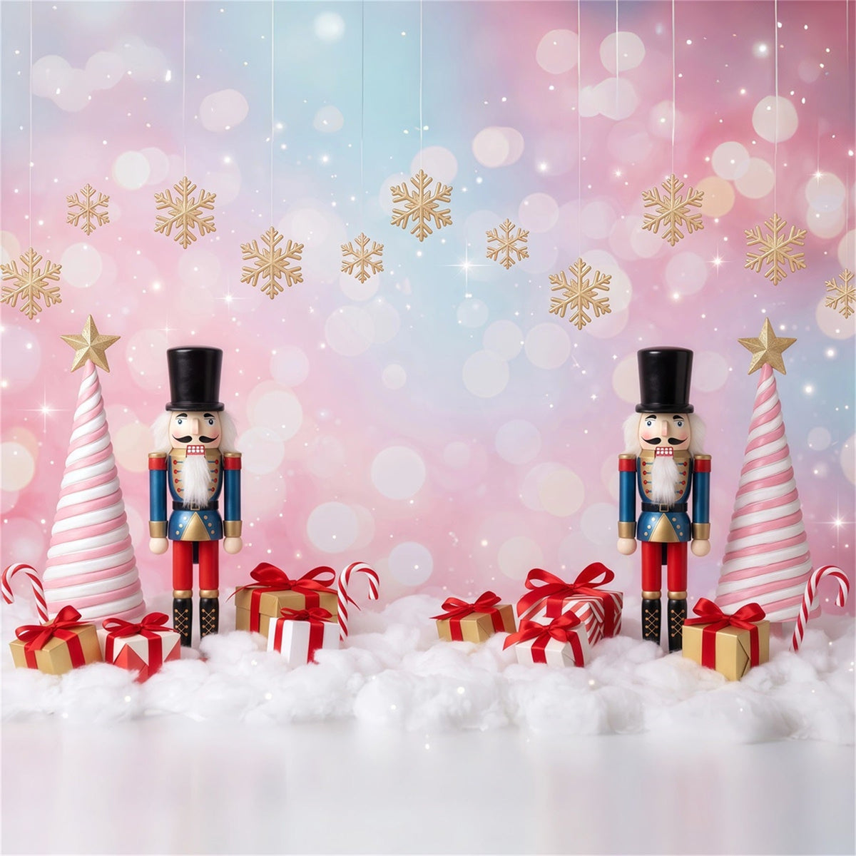Fond Photo De Noël Sapin Rose Flocons Bokeh Casse-Noisette RR610-76