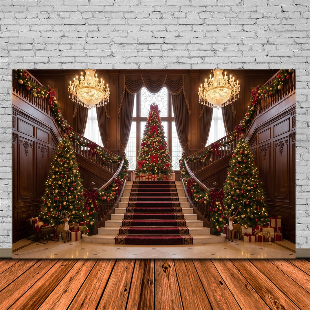 Fond De Noël Salon Grand Escalier Sapins RR610-78