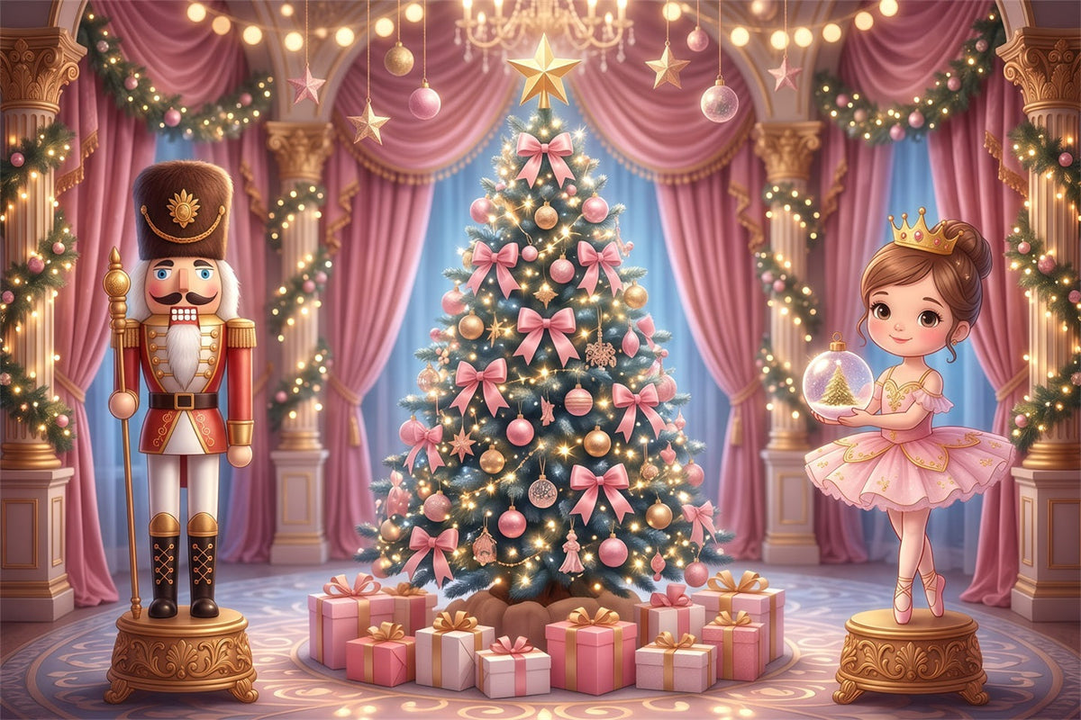 Fond Casse-Noisette Ballet Palais Rose Nœud Sapin RR610-8