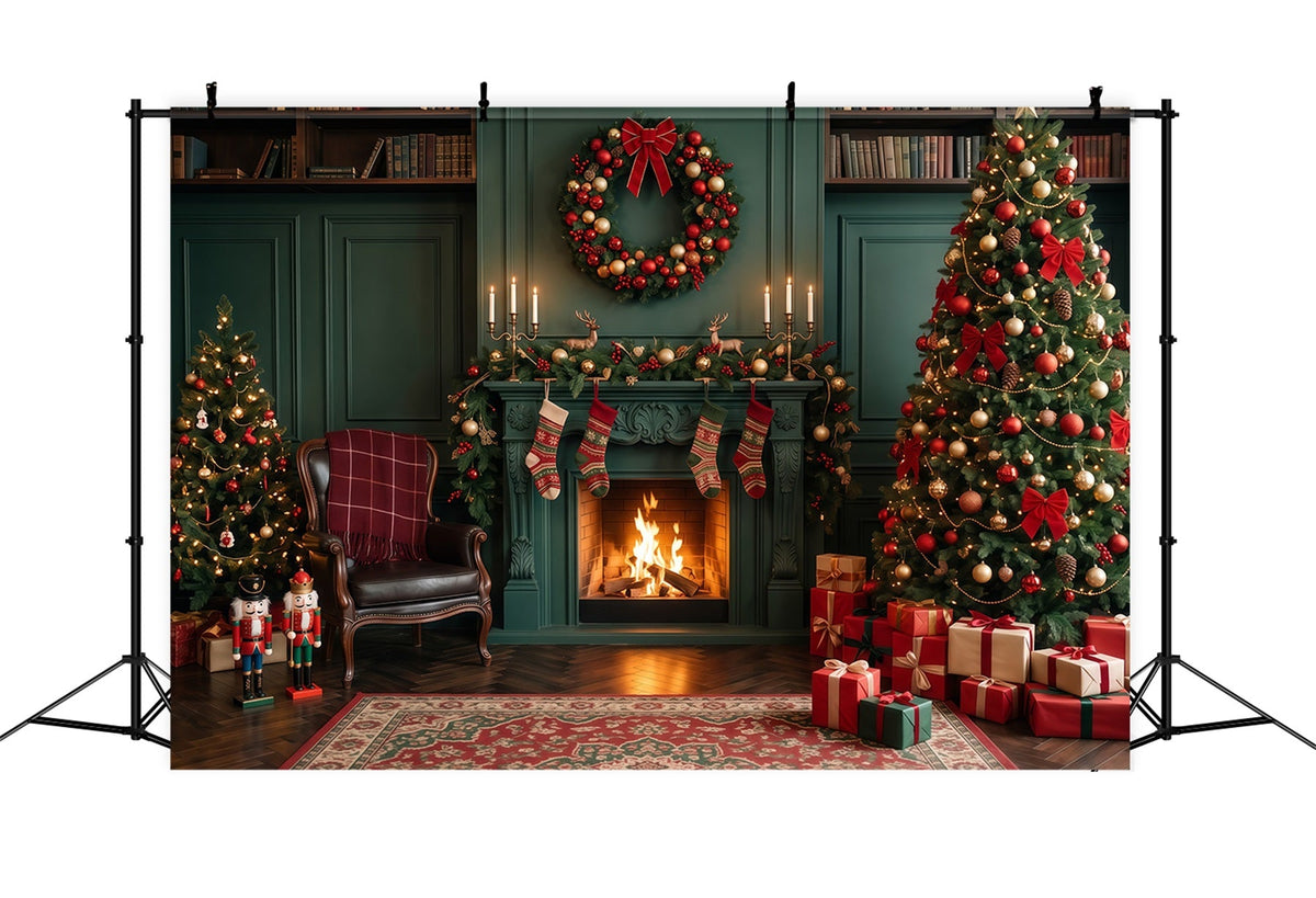 Fond De Cheminée De Noël Présentoir Chaussettes Émeraude RR610-80