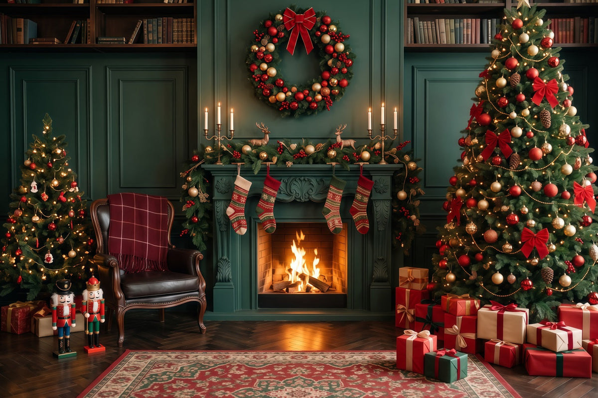 Fond De Cheminée De Noël Présentoir Chaussettes Émeraude RR610-80