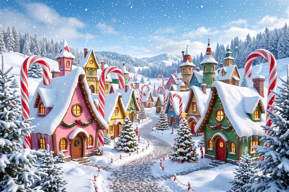 Fond De Village De Noël Cottage Bonbons Sucre Enneigé RR610-81