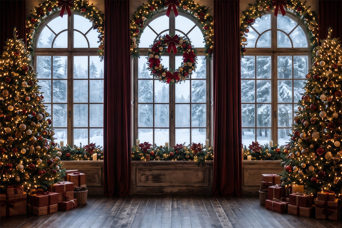 Fond De Noël Fenêtre Givrée Couronne Décorative RR610-85