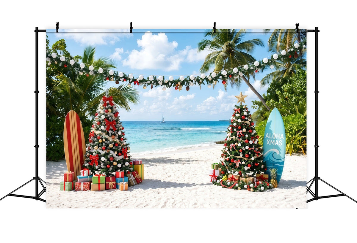 Fond De Noël Tropical Mer Plage Planche Surf RR610-87