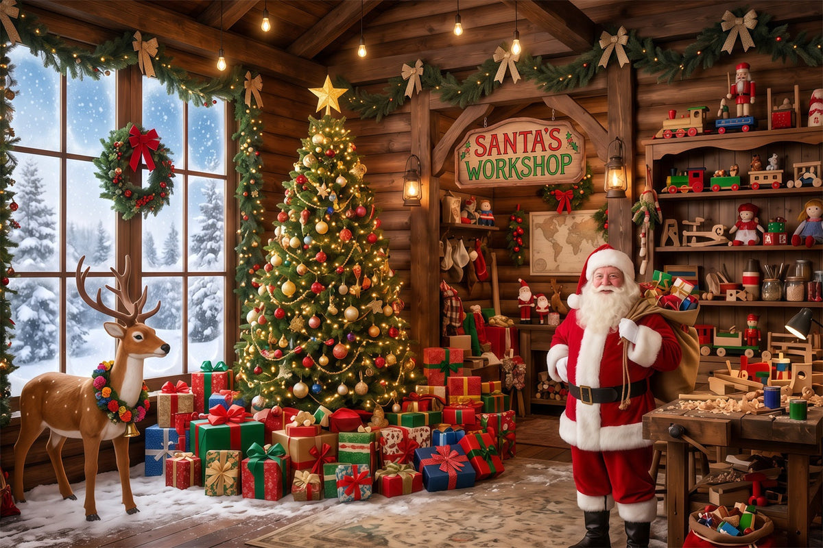Fond Photo Atelier Père Noël Intérieur Salle Jouets Rustique RR610-89