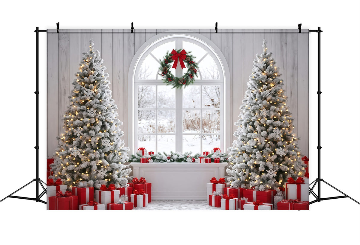 Fond Photo De Noël Fenêtre Enneigée Sapin Décoré RR610-9