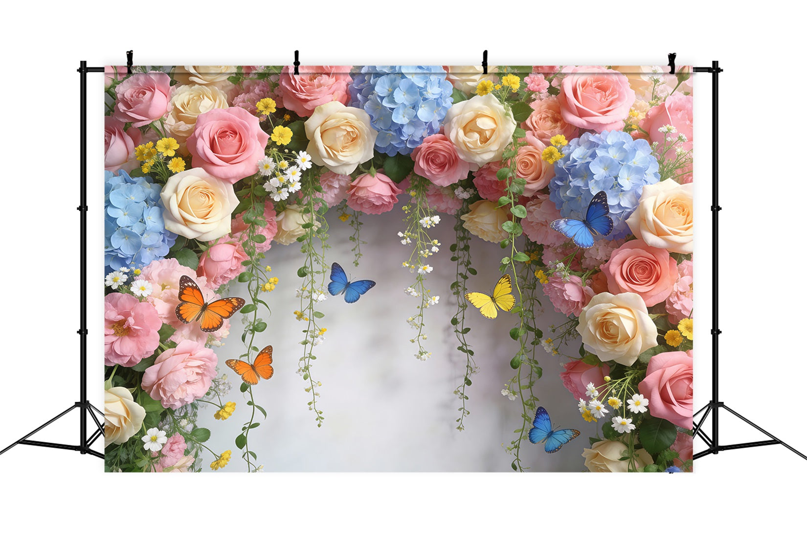 Toile de Fond Papillon Arche Florale Pastel Marguerites Roses RR62-1