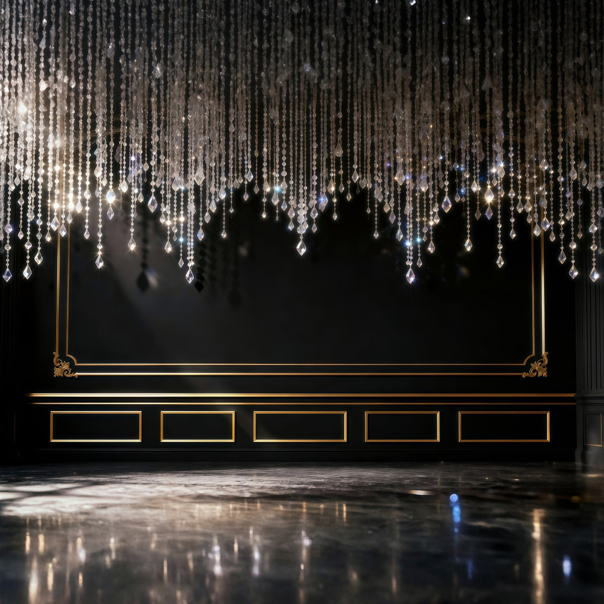 Fond Studio Boudoir Élégance Lustre Noir et Or RR62-100