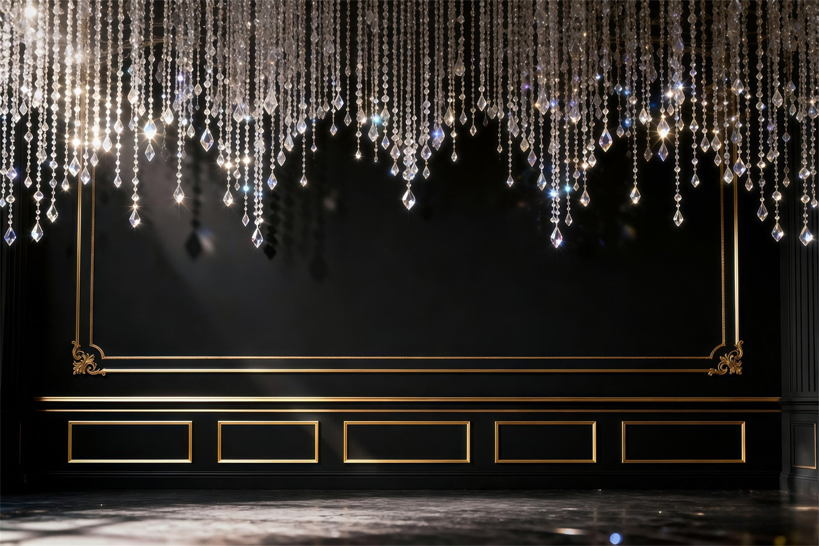 Fond Studio Boudoir Élégance Lustre Noir et Or RR62-100