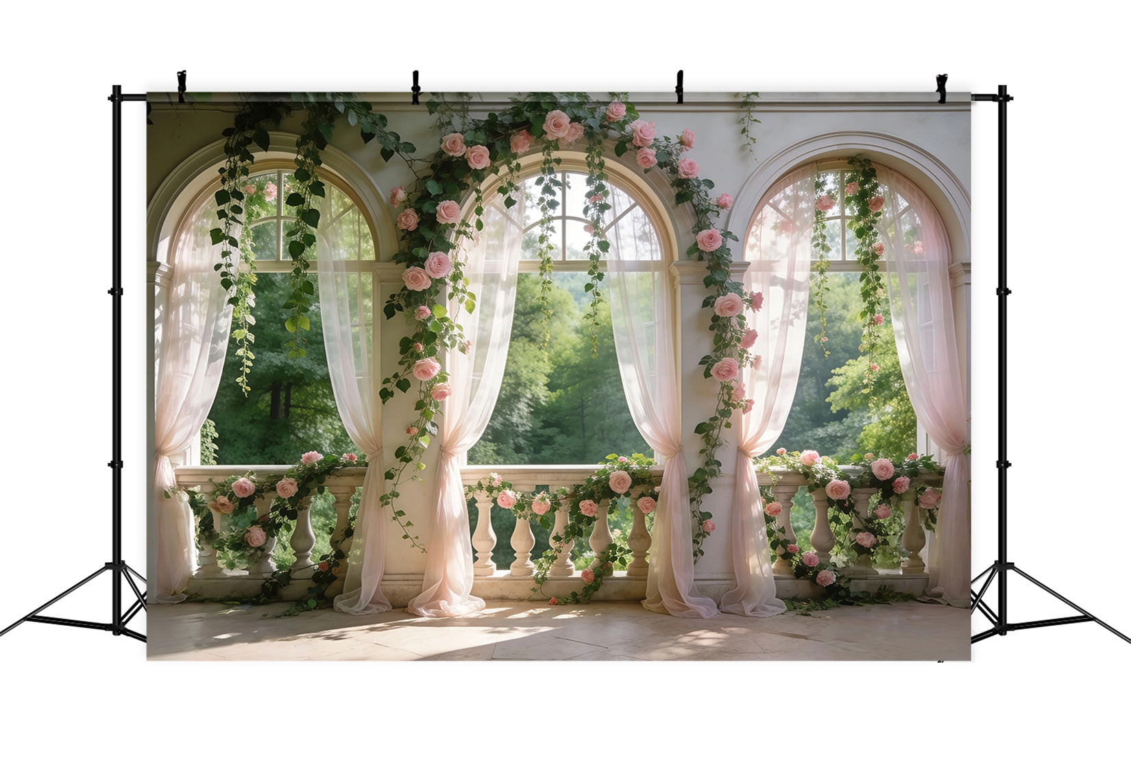 Fond Photo Jardin Balcon Roses Blush Arche Florale RR62-11
