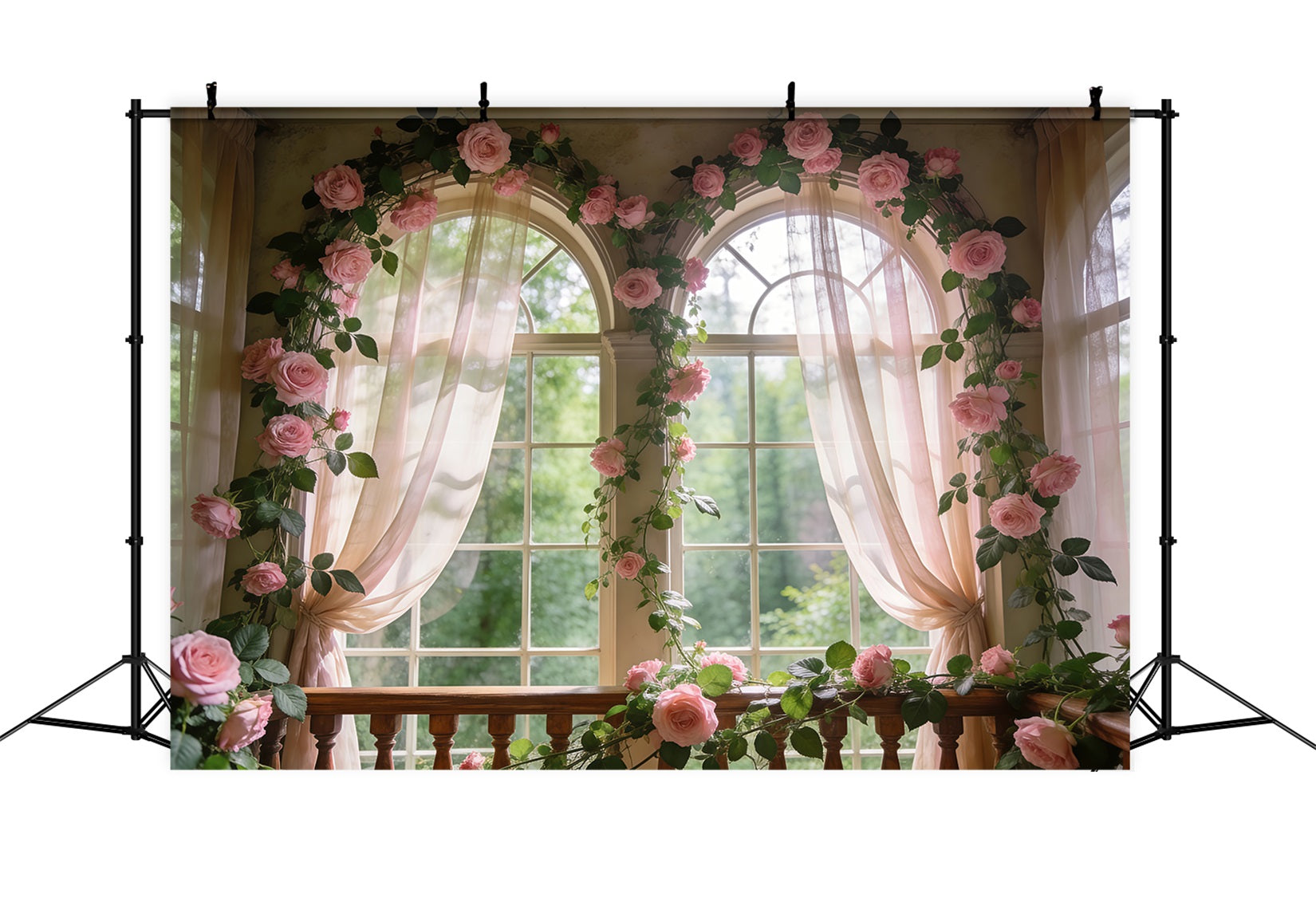 Fond Studio Roseraie Fenêtre Florale Rose Doux Lueur RR62-12