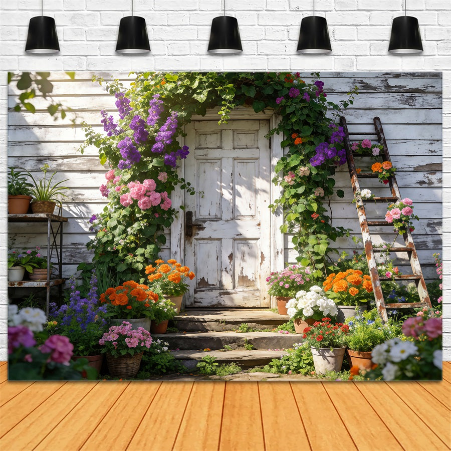 Fond Studio Jardin Printanier Porte Fleurie Cottage Rustique RR62-14