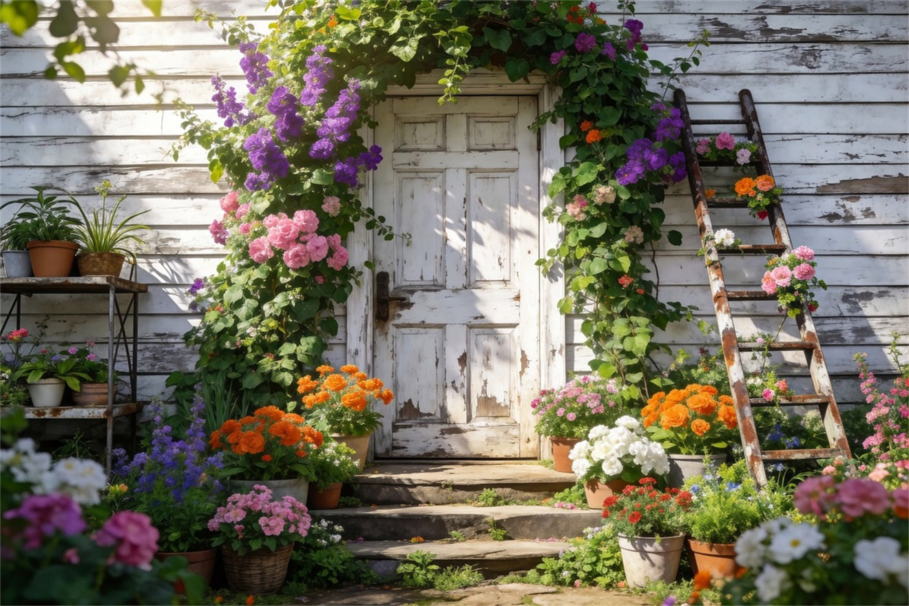 Fond Studio Jardin Printanier Porte Fleurie Cottage Rustique RR62-14