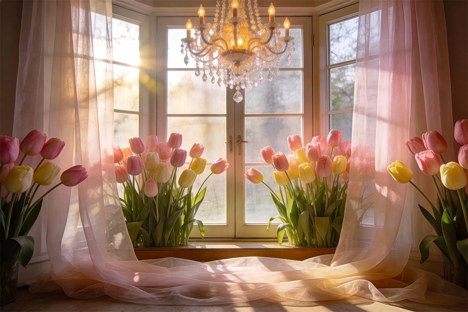 Fond Studio Tulipees Fenêtre Dorée Soleil Lustre RR62-16