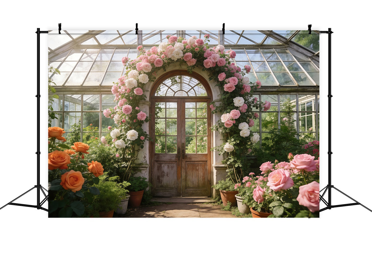 Toile de Fond Jardin Anglais Arche Roses Verrière Lumière RR62-18