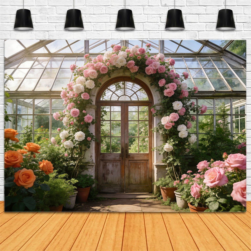 Toile de Fond Jardin Anglais Arche Roses Verrière Lumière RR62-18