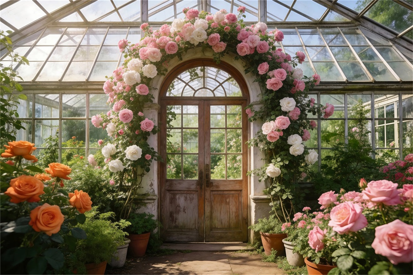 Toile de Fond Jardin Anglais Arche Roses Verrière Lumière RR62-18