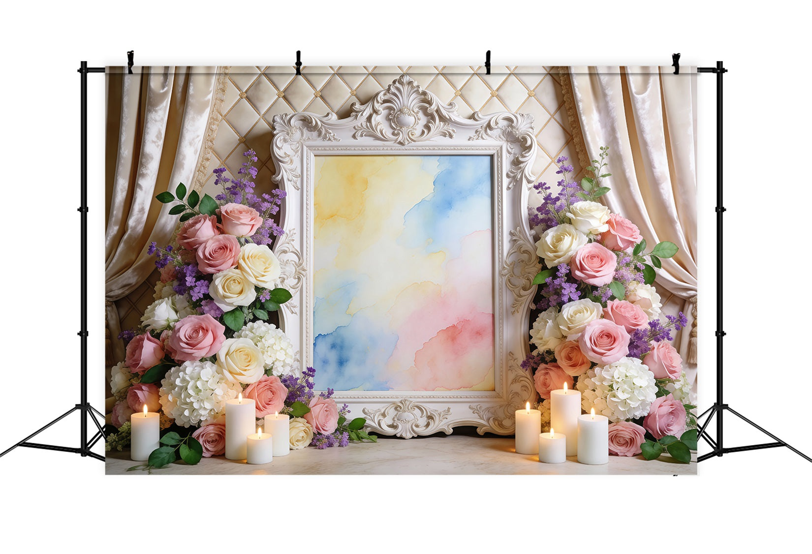 Fond Photo Floral Printanier Cadre Ornemental Fleurs Aquarelle RR62-2