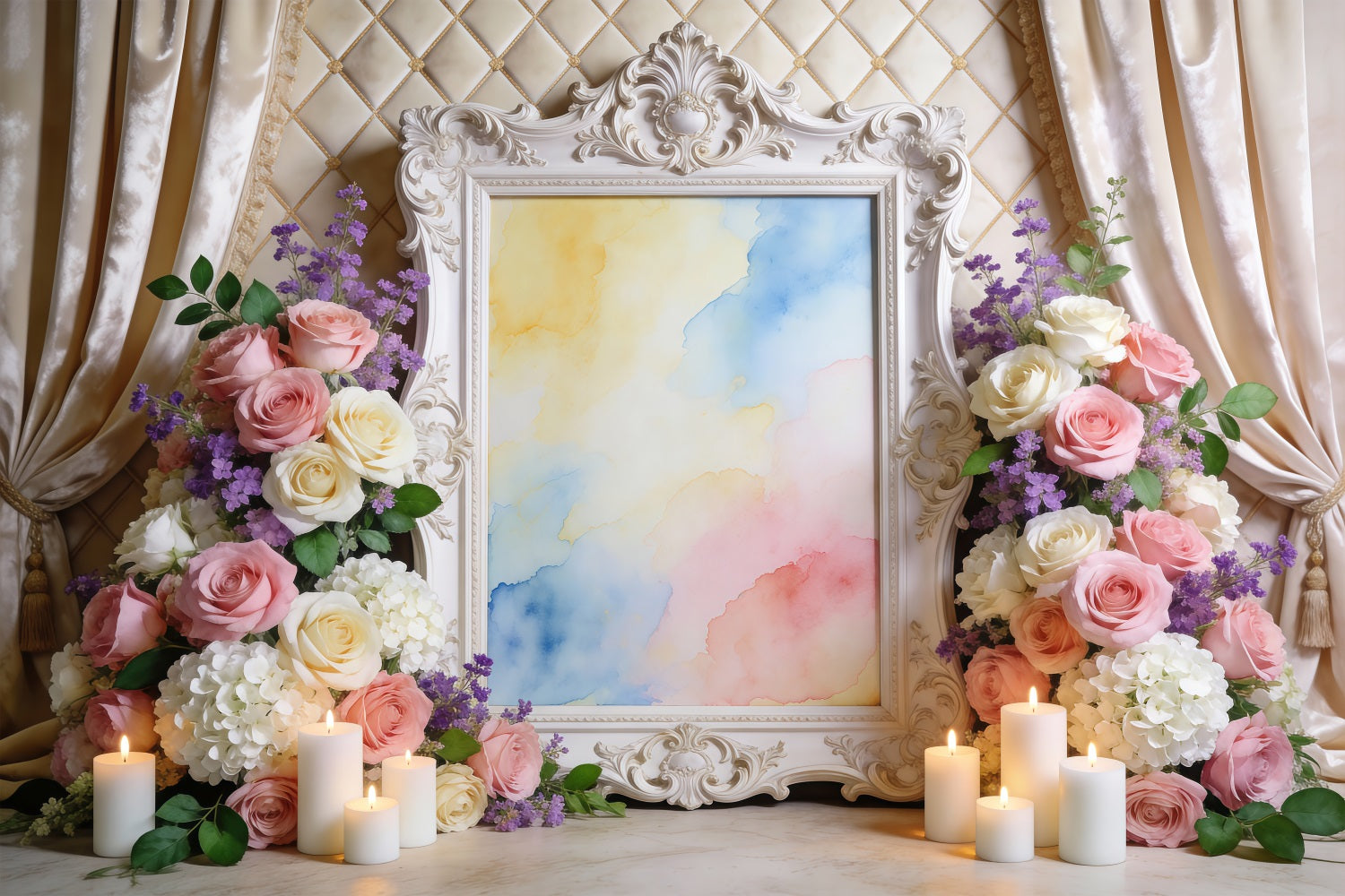 Fond Photo Floral Printanier Cadre Ornemental Fleurs Aquarelle RR62-2