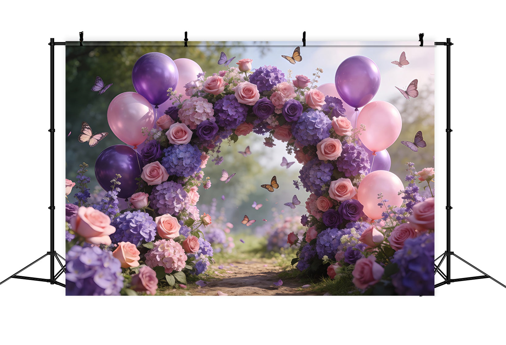Fond Studio Ballons de Printemps Arche Florale Rose Blush Violet RR62-24