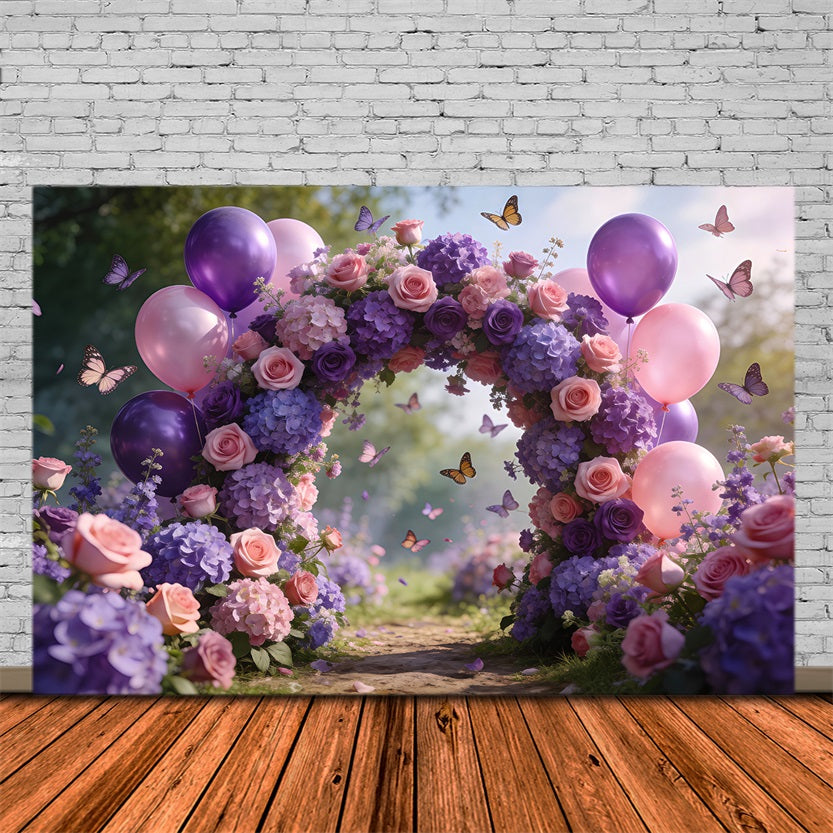 Fond Studio Ballons de Printemps Arche Florale Rose Blush Violet RR62-24