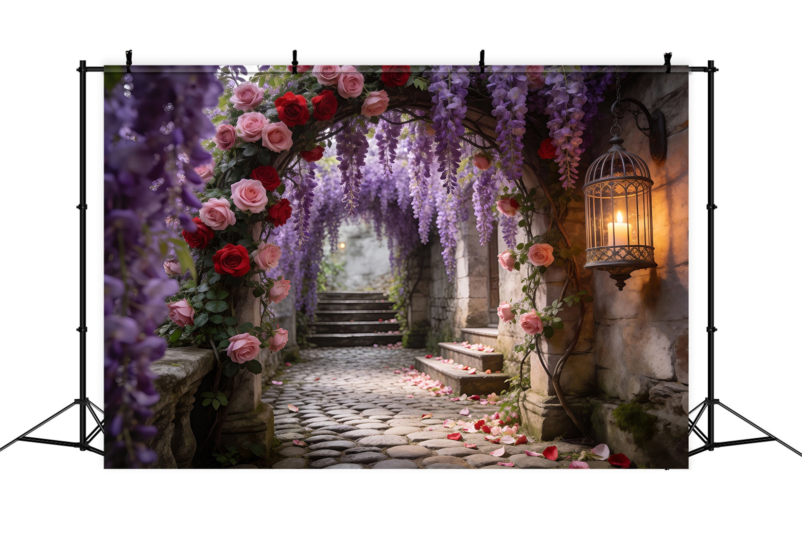 Fond Photo Jardin Fleuri Passage Pierre Glycine Roses RR62-25