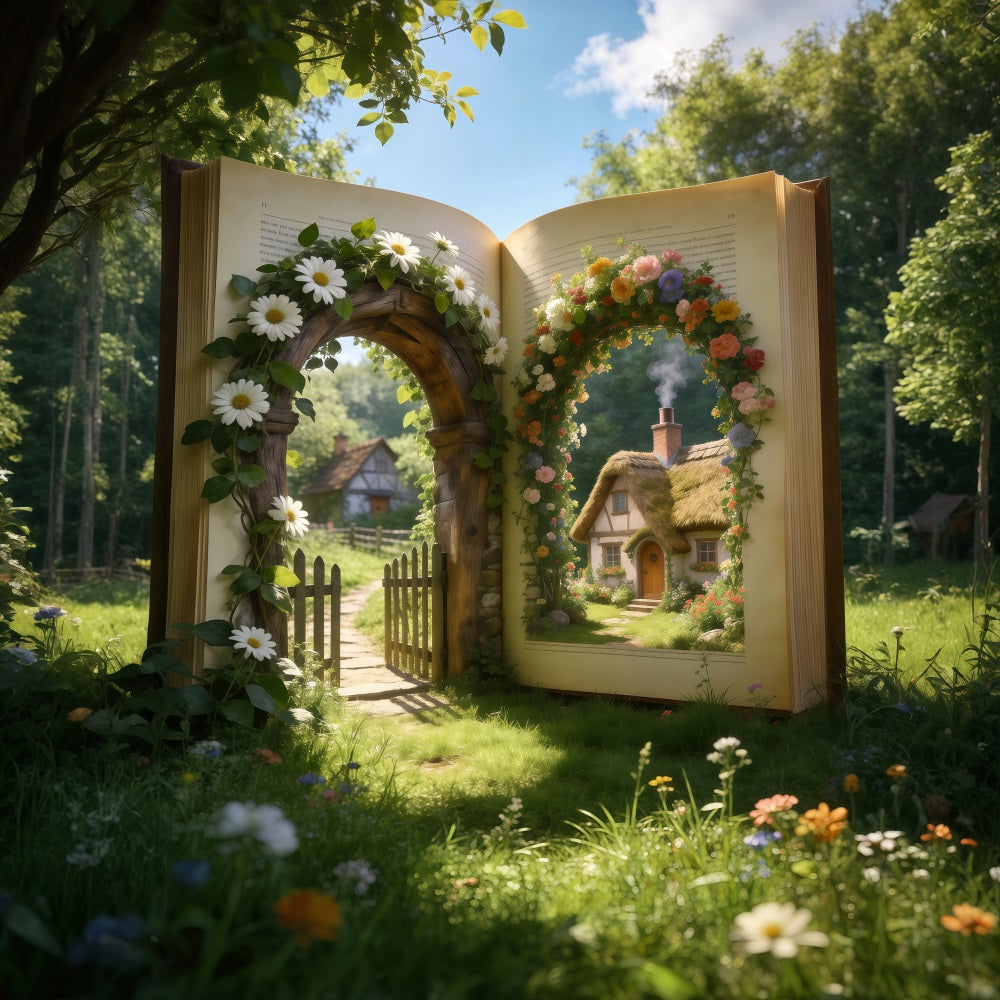 Fond Studio Grange Printanière Entrée Cottage Jardin Conte De Fées RR62-33