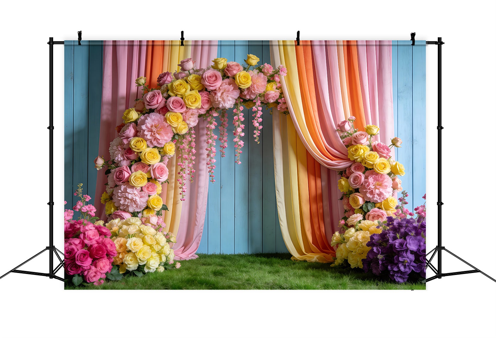 Fond Studio Mariage Printanier Arche Drapée Fleurs Pastel RR62-37