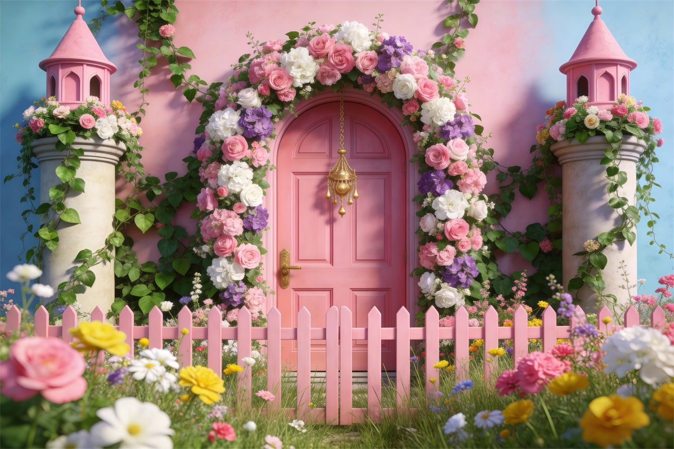 Fond Photo Jardin Printanier Porte Rose Féérique Clôture RR62-38