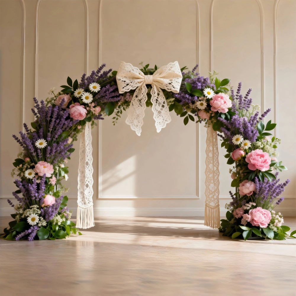 Fond Photo Marguerites Arche Florale Marguerites Lavande Nœud Dentelle RR62-5