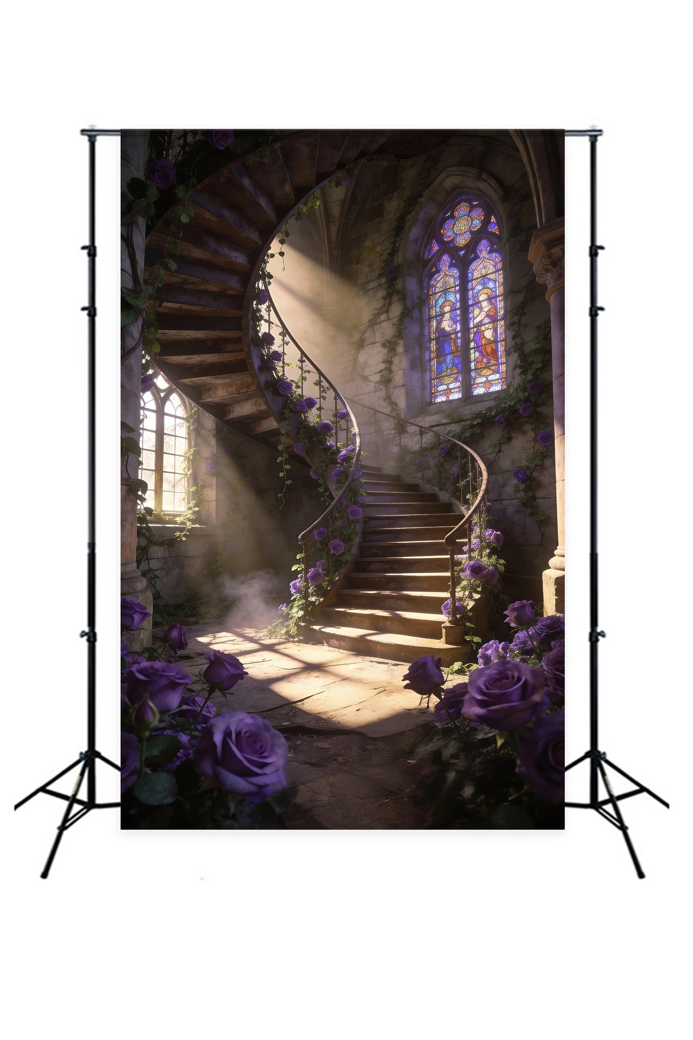 Fond Studio Fleurs de Printemps Escalier En Spirale Roses Violettes RR62-50